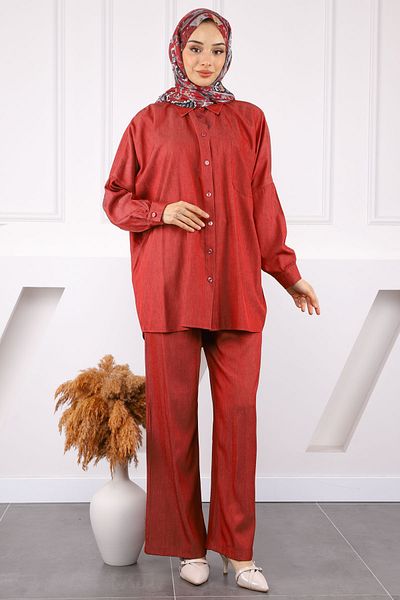 İmajButik Claret Red Κοστούμι παντελόνι Oversize με μονή τσέπη