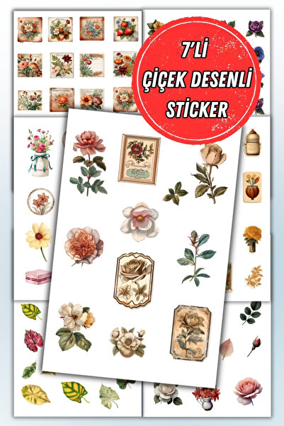 Genel Markalar 7 Li Çiçek Temalı Sticker Seti Ajanda Planlayıcı Bullet Journa...