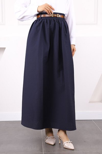 İmajButik Μπλε ναυτική φούστα με κορδόνι με ζώνη μέσης