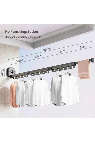 Choice 3 black fold Sucker Folding Clothes Hanger Indoor Retractable Cloth Drying Rack Space Saving Home La