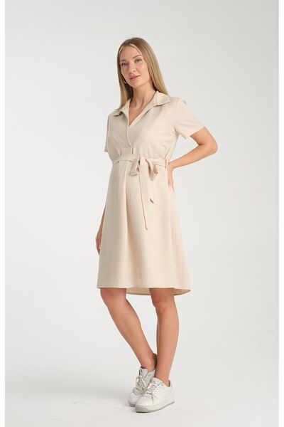 LİYACA Maternity Shirt Collar Linen Dress