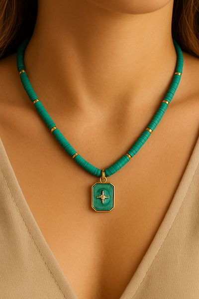 Fun Life Turquoise Fimo Beaded Necklace |   Stylish Design with Star Tip Detail