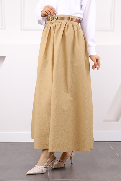 İmajButik Mink Waist Belted Gathered Skirt