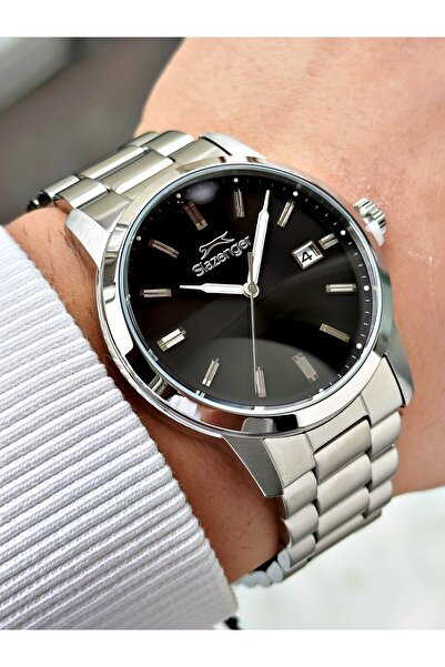 Slazenger With Calendar Silver-Black Steel Band Steel Case 10 Atm Waterproofn...