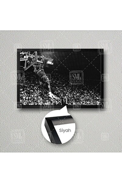 SML TABLO Michael Jordan Efsane Smaç Chicago Bulls Basketbol Siyah Beyaz Çerç...