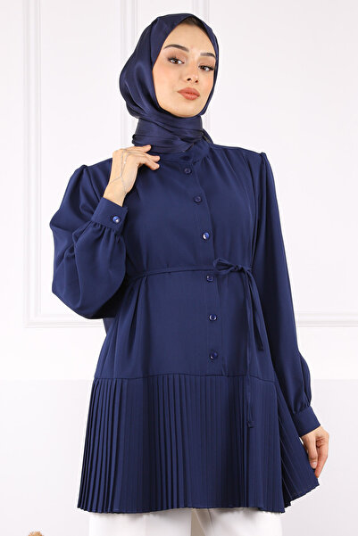 İmajButik Fusta bleumarin Tunica cu curea cu talie plisata