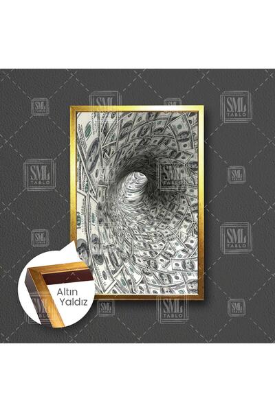 SML TABLO Para Hortumu Dolar Ekonomi Çerçeveli Dikey Kanvas Tablo