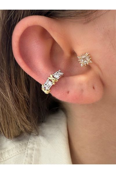 Pinery Jewels سلسلة VIP - أقراط غضروف دائرية من حجر الزركون موديل Tiff X من العلامة التجارية
