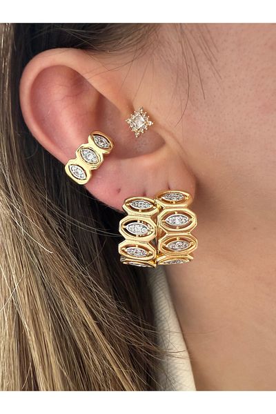 Pinery Jewels Vip Series - Pair of Oval Row Zircon Stone Earrings