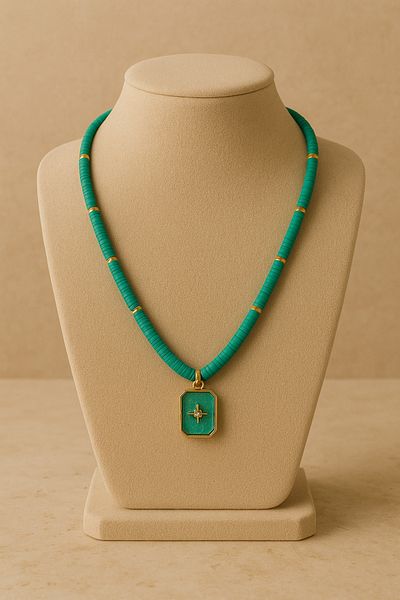 Fun Life Turquoise Fimo Beaded Necklace |   Stylish Design with Star Tip Detail