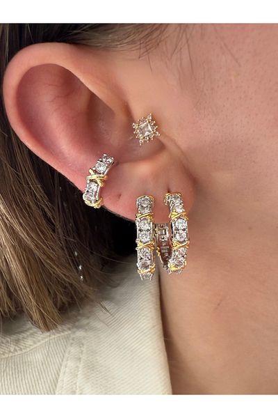 Pinery Jewels سلسلة VIP - أقراط غضروف دائرية من حجر الزركون موديل Tiff X من العلامة التجارية