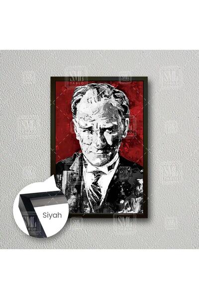 SML TABLO Mustafa Kemal Atatürk Asil Beşiktaş Çerçeveli Dikey Kanvas Tablo