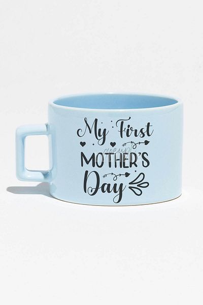 qoeuyl boutique My First Mother's Day Printed Mother's Day Gift Blue Rectangular Cup with Handle Mug Cup