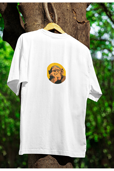 MG تي شيرت قطني برقبة دائرية للجنسين مطبوع عليه قرد مقاس كبير وأكمام قصيرة