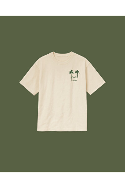 Altair Tr Beige Color Oversize La Siesta, Palm Tree Printed Unisex T-Shirt