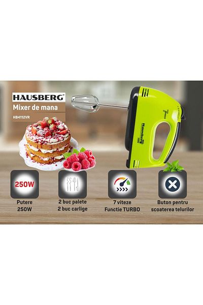 Hausberg Hand mixer, HB-4112VR, White/Green, 250 W, 7 speeds