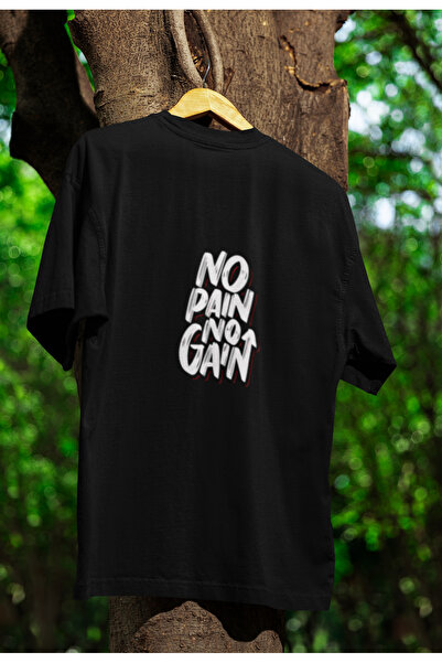 MG No Pain No Gain Printed Unisex Crew Neck Cotton Oversize Short Sleeve T-Shirt