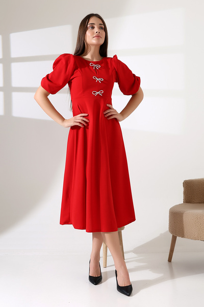 Planet Prestige Watermelon Sleeve Midi Dress with Metal Accessories Red