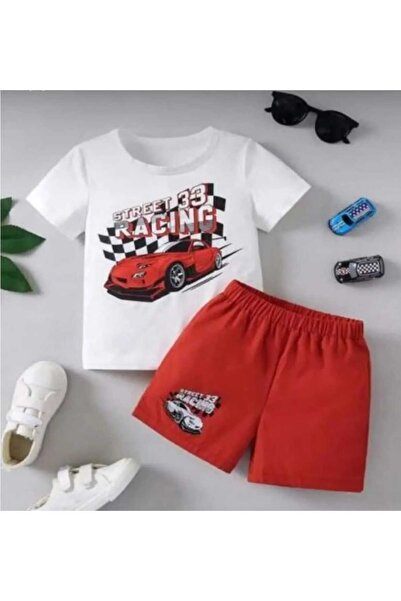 Kids Детски комплект с щампа бяла червена кола