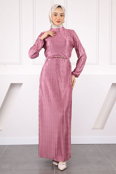 İmajButik Φόρεμα Dusty Rose Πλισέ Κρασ