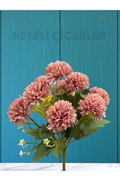 NEŞELİ ÇİÇEKLER Floare artificială 9 ramuri Crizantemă Buchet de flori de lux Trandafir uscat colorat 34 cm