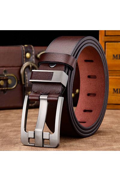 delis Men's Belt C-60, Genuine Leather, Silver-Brown