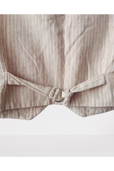 Namaste Vintage Beige Color Striped V-Neck Linen Vest