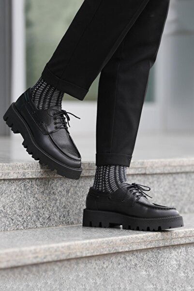 Shoetyle - Black Genuine Leather Lace-Up Men's Casual Shoes 115-K512