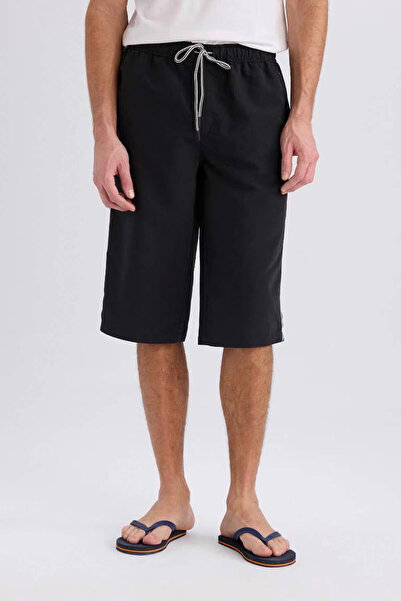 DeFacto Lange Passform Schwarze Herren-Badeshorts B7298AX/BK27
