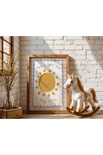 Peppy Rooms Doğal Ahşap Çerçeveli Tablo Ev Dekorasyon Güneş PEPPY-0062