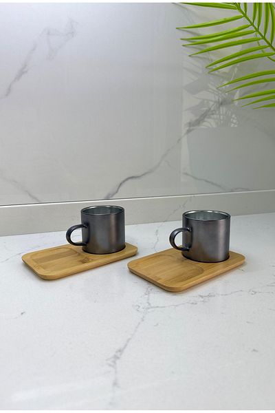 Albergio Set of 2 Colorful Borosilicate Glass Turkish Coffee Cups and Bamboo Presentation Coasters