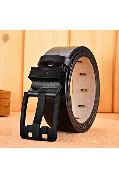 delis Мъжки колан C-62, естествена кожа, черно-черен