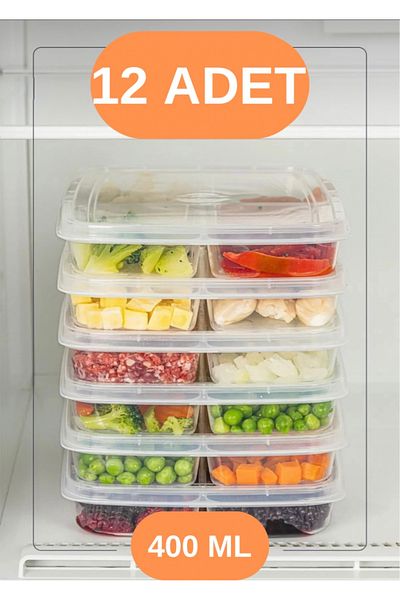 Palica Set of 12 Refrigerator Organizer Microwave and Freeze Suitable Storage Container 12 X 400 ml Organizer