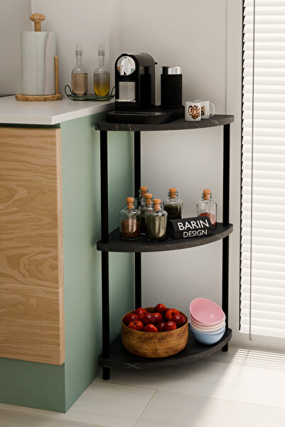 BARIN DESIGN 3 Katlı Modern Köşe Raf Mutfak Baharatlık, Kahve Makinesi ve Çok...
