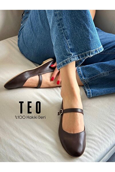 Zuum Γυναικείες μπαλαρίνες μπαλαρίνες Mary Jane από 100% γνήσιο δέρμα και σουέτ - Καφέ δέρμα