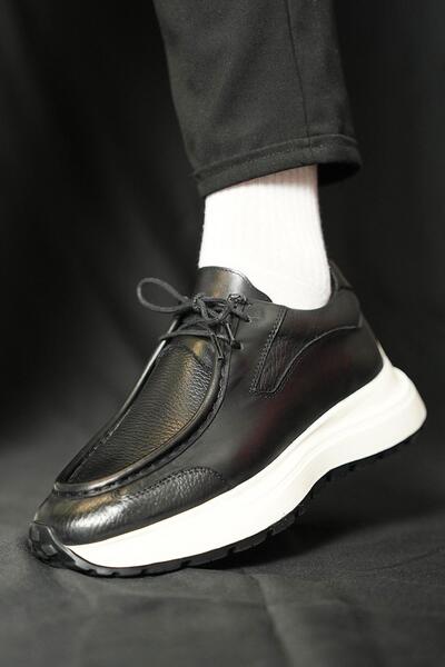 Shoetyle - Black Genuine Leather Lace-Up Men's Casual Shoes 115-K525