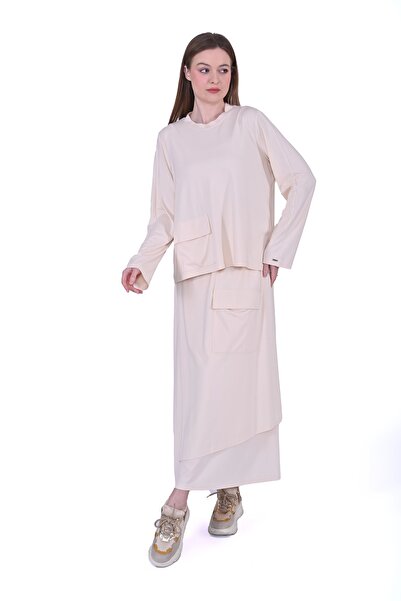 Invee Skirted Modal Suit - Beige