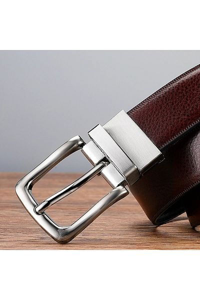 delis Double-Sided Belt for Men C-136, Genuine Leather, Black-Brown