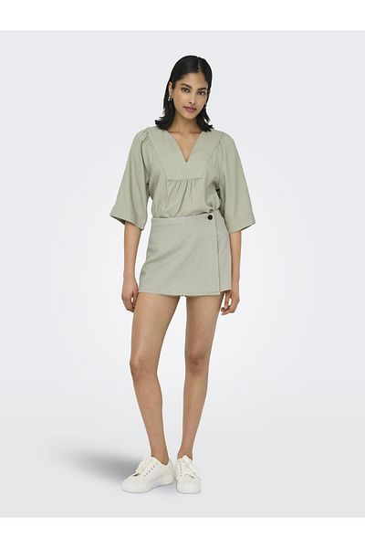 ONLY Women's High Waist Linen Blended Shorts Skirt - Light Green