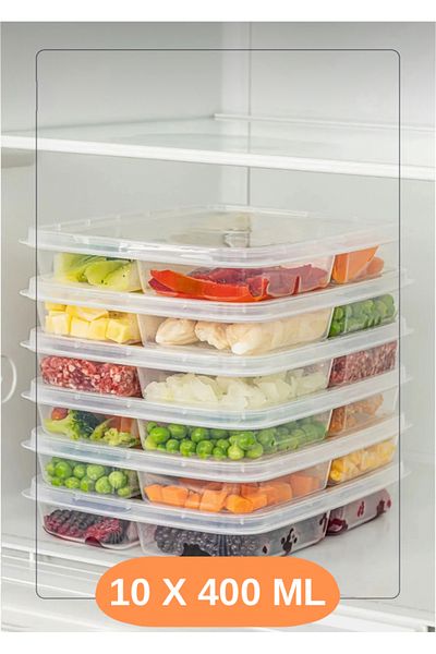 Palica Set of 10 Refrigerator Organizer Microwave and Freeze Suitable Storage Container 10 X 400 ml Organizer