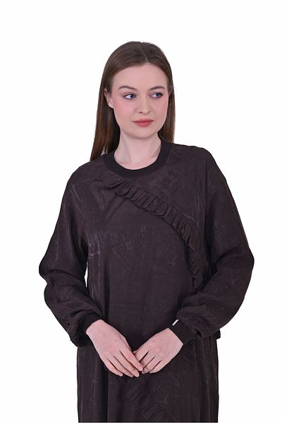 Invee Invee 7024 Ruffle Detailed Brown Modal Dress