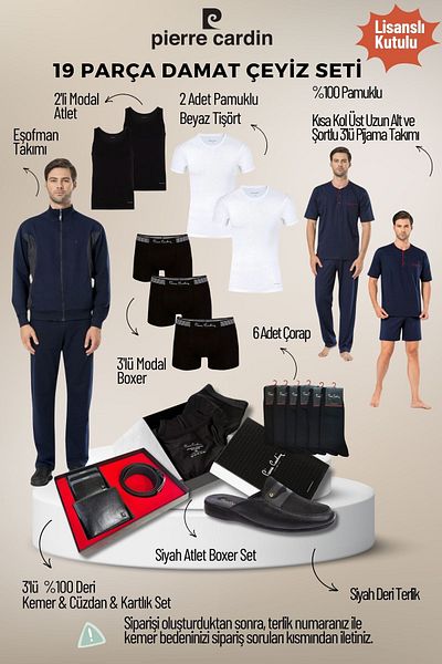 Pierre Cardin Men's Licensed Boxed Navy Blue 19-Piece Groom Dowry Set Qçs.6Ey.Tk.Z4K68.19.L
