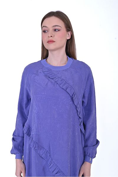 Invee Invee 7024 Ruffle Detailed Purple Modal Dress
