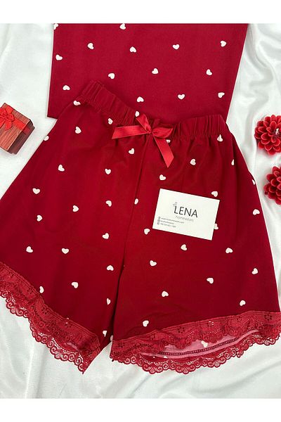 Lena Homewears Set pijama de damă Lena cu model inimă cu pantaloni scurți Milan