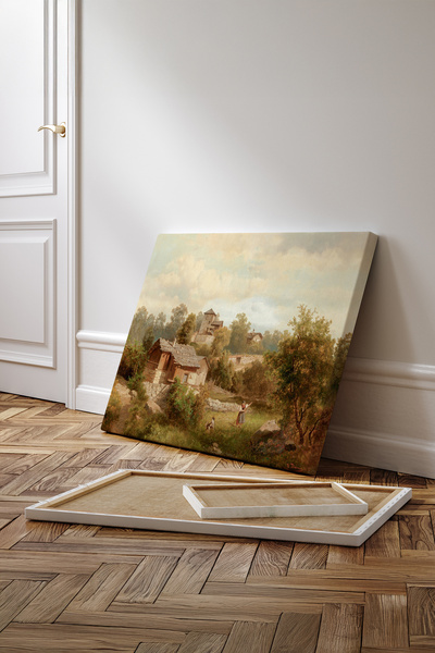 epiqart Köylülerle Alp Manzarası - Kanvas Tablo