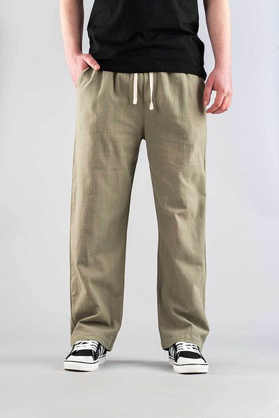 bombe Men's Trousers Elastic Waist Linen Comfortable Stretchy Lycra Basic Cotton Jogger Khaki