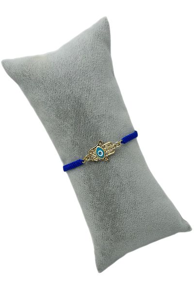 Han Ticarethane Gold Color Fatma Mother Hand Macrame Braided Bracelet with Evil Eye Beads