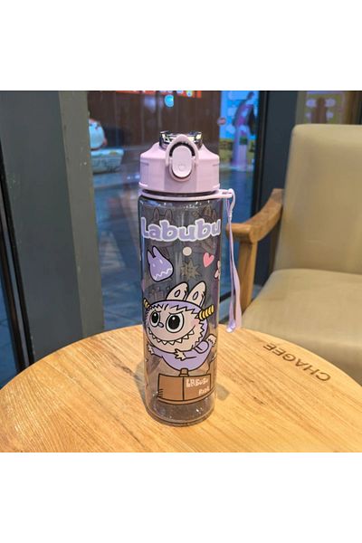 Choice purple Travel Portable 800Ml Cartoon Labubu Water Bottle with Straw - High-Capacity and Great Kids B