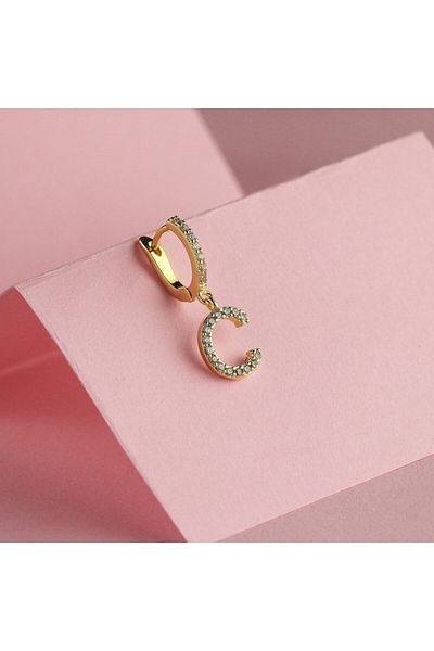 SIC MODA Cercel 3165 Litera C Din Otel Chirurgical Placat Cu Aur De 14k