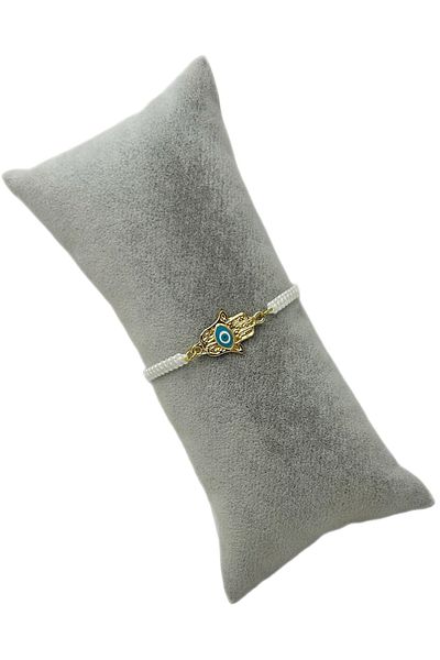 Han Ticarethane Gold Color Fatma Mother Hand Macrame Braided Bracelet with Evil Eye Beads